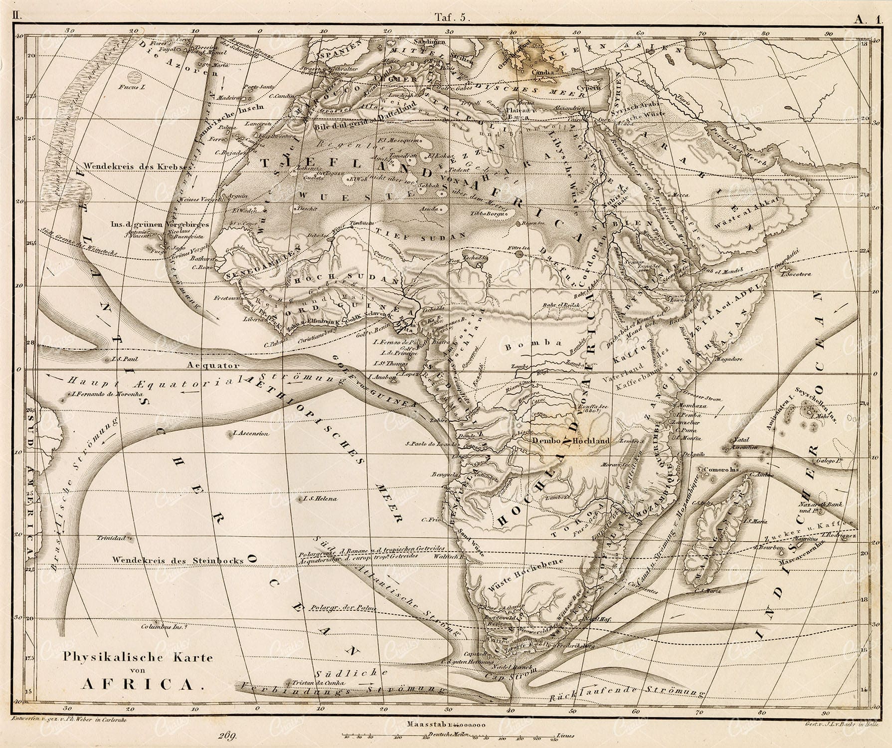 ANTIQUE Map of Africa - 1851 Original Johann Heck Iconography Print