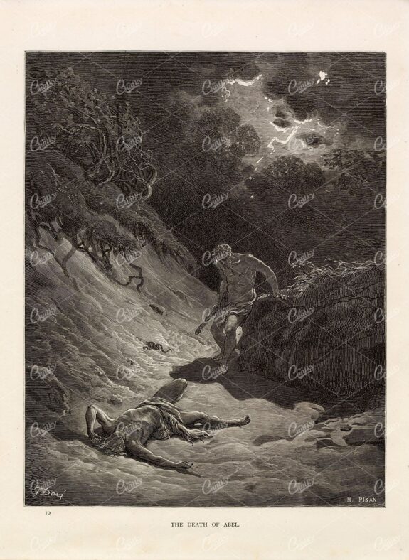 GUSTAVE DORE - The Death of Abel - Antique Biblical Artwork 1891