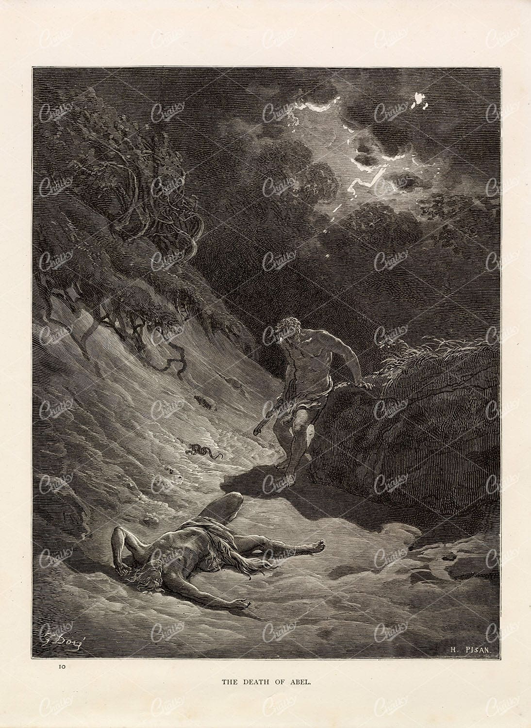 GUSTAVE DORE - The Death of Abel - Antique Biblical Artwork 1891