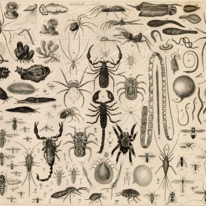 ZOOLOGY - Insects, Scorpion, Spider, Bee, Wasp, Flea - 1851 Heck Print