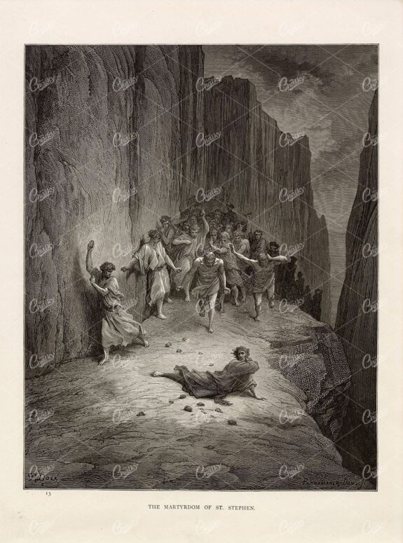 GUSTAVE DORE - The Martyrdom of St. Stephen - Antique Artwork 1891