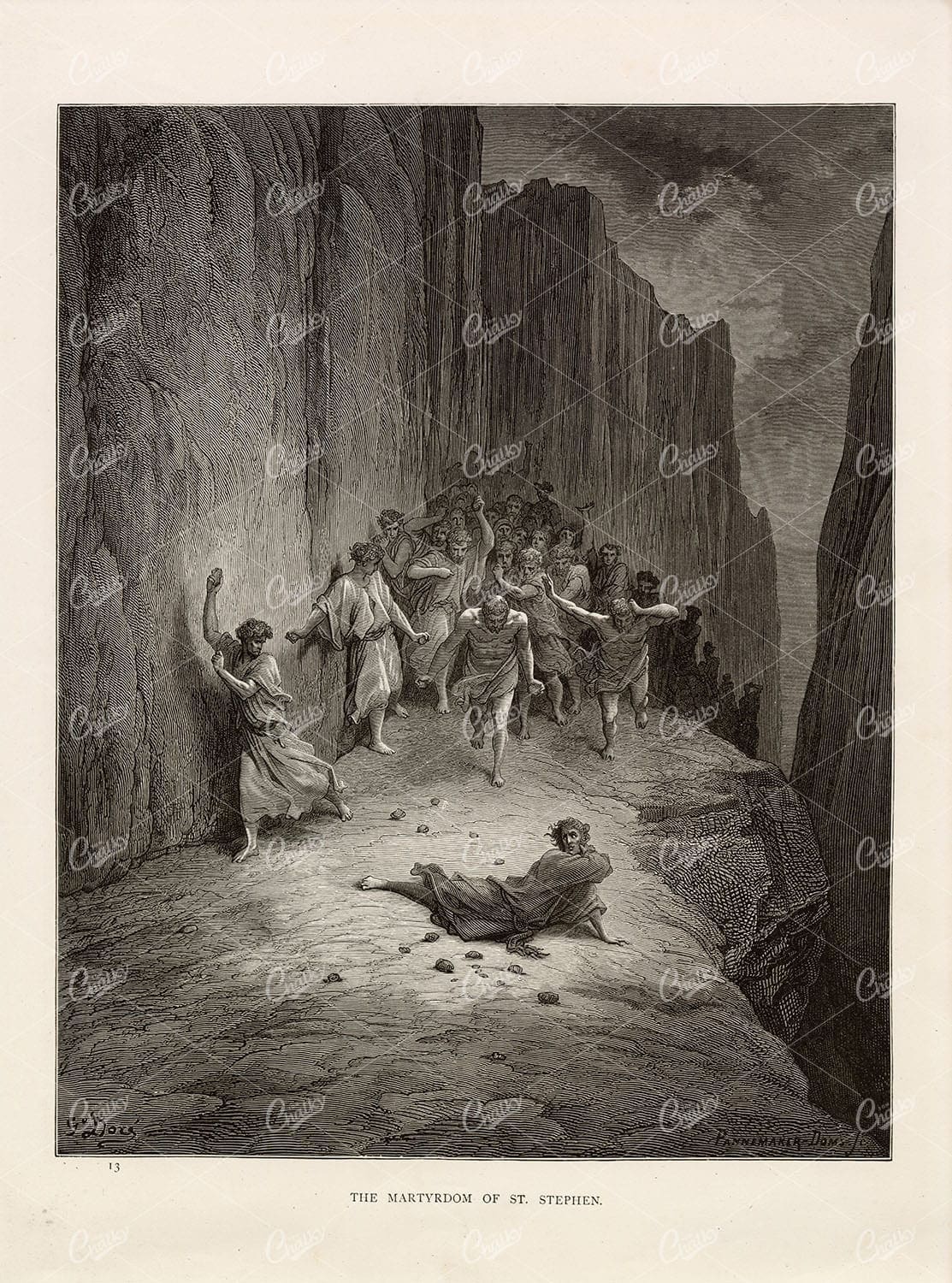 GUSTAVE DORE - The Martyrdom of St. Stephen - Antique Artwork 1891