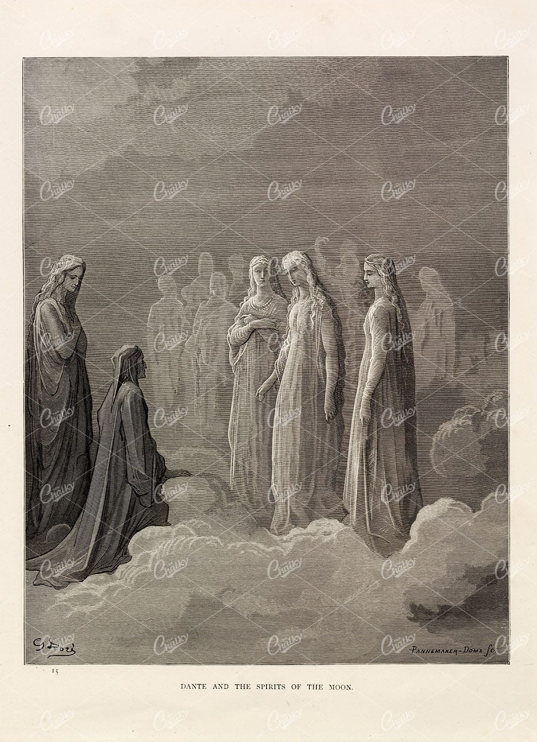 DANTE and the Spirits of the Moon - Gustave Dore - 1891 Antique Artwork