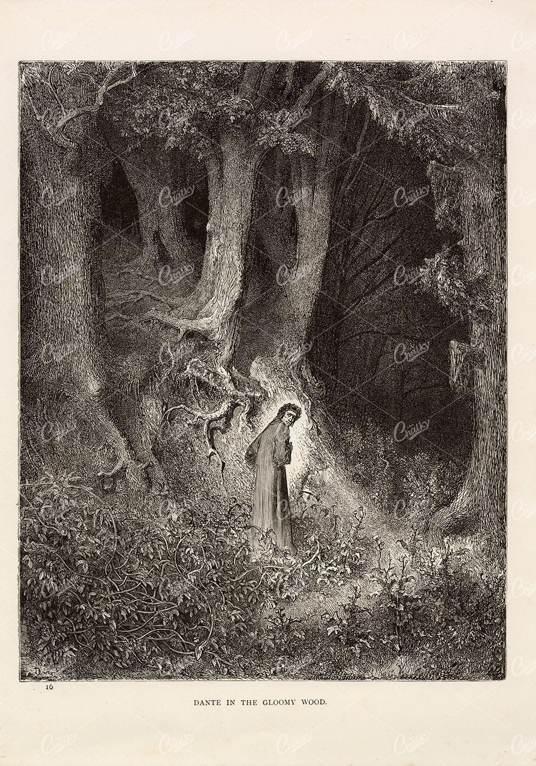 DANTE in the Gloomy Wood - Antique Biblical Print - Gustave Dore 1891