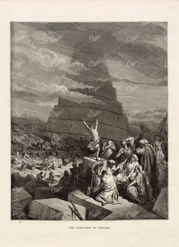 GUSTAVE DORE - The Confusion of the Tongues - 1891 Antique Print