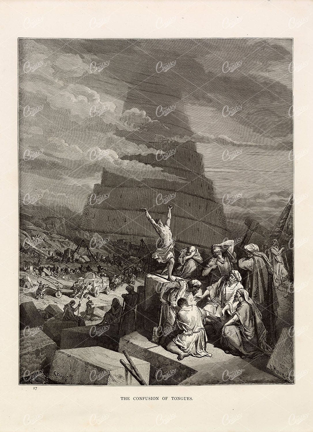 GUSTAVE DORE - The Confusion of the Tongues - 1891 Antique Print