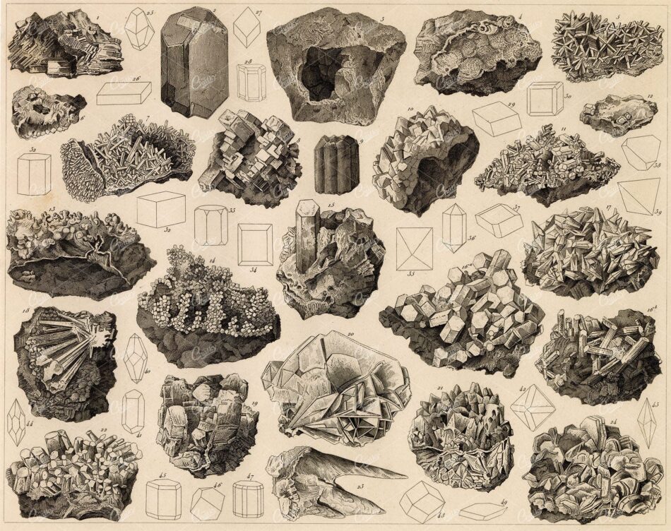 GEOLOGY and Mineralogy - Johann Heck Antique 1851 Print
