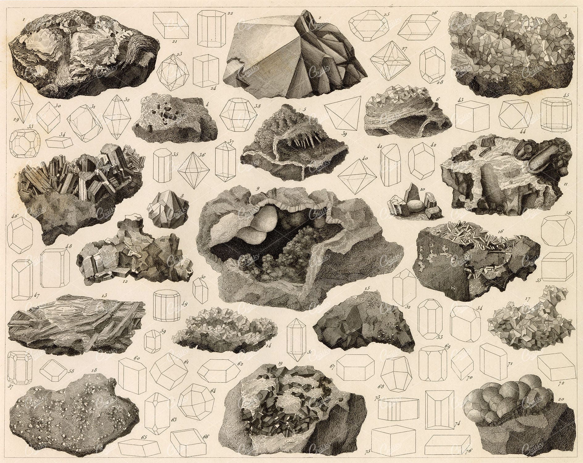 GEOLOGY and Mineralogy - Johann Heck Antique 1851 Print