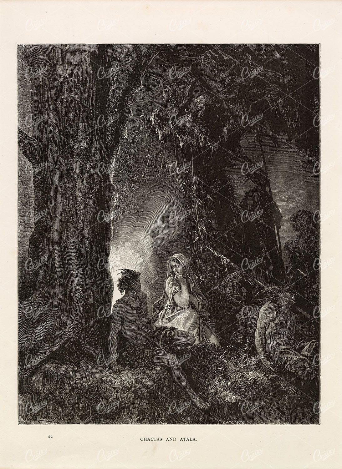 CHACTAS and Atlata - Gustave Dore Antique Engraving 1891 - Old Print