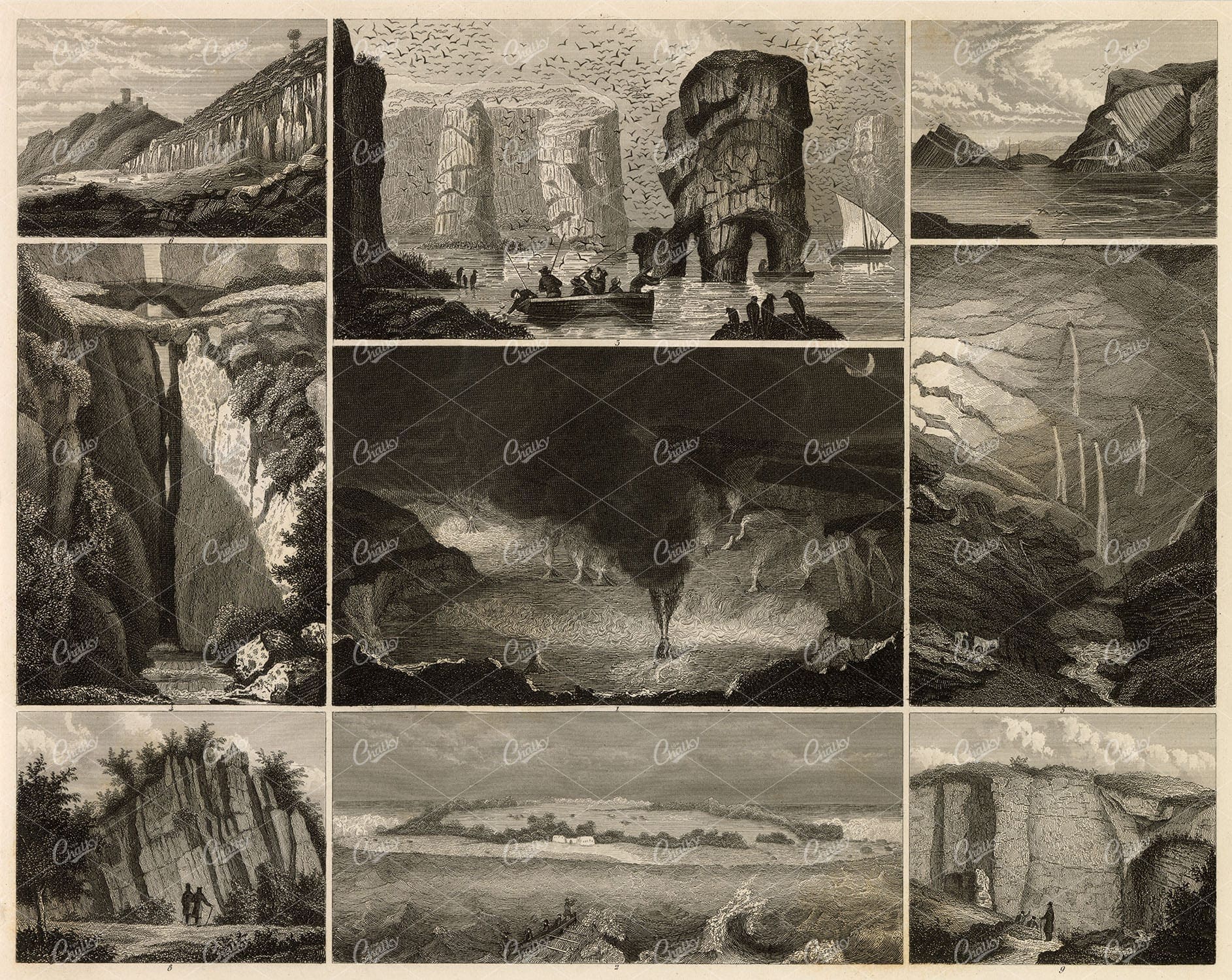 GEOLOGY - Various Islands - Antique 1851 Print by Johann Heck Engraving