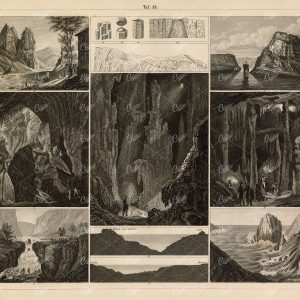 GEOLOGY - Caves and Rocks - Antique 1851 Print by J. Heck