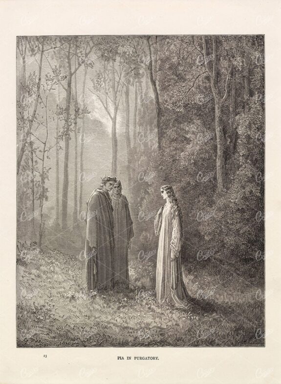 PIA In Purgatory - Gustave Dore - Antique Biblical Illustration 1891
