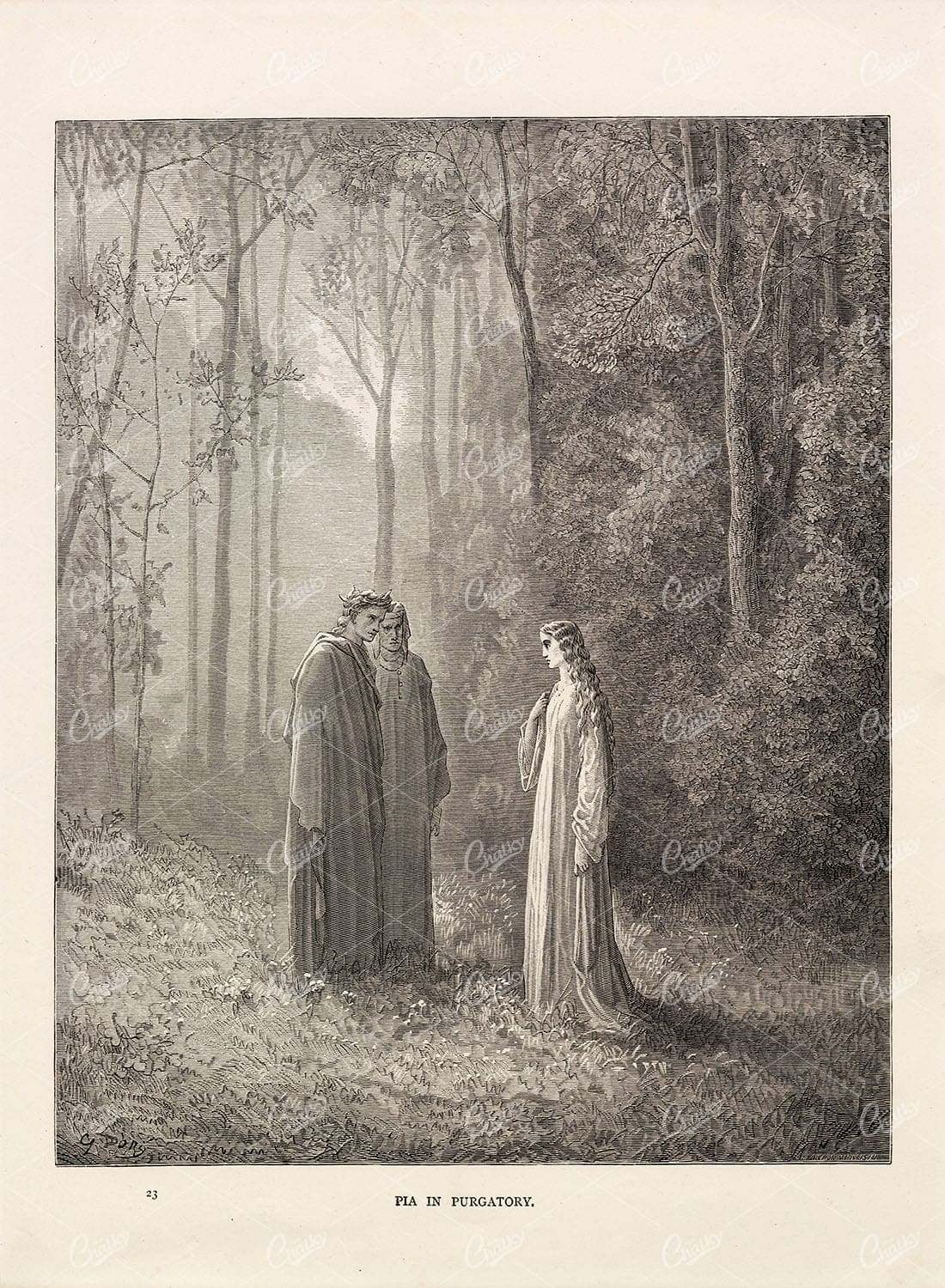 PIA In Purgatory - Gustave Dore - Antique Biblical Illustration 1891
