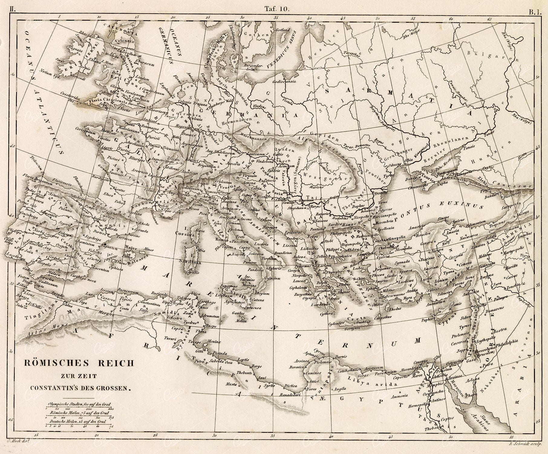 GEOGRAPHY - Roman Empire Under Constantine the Great - 1851 Print