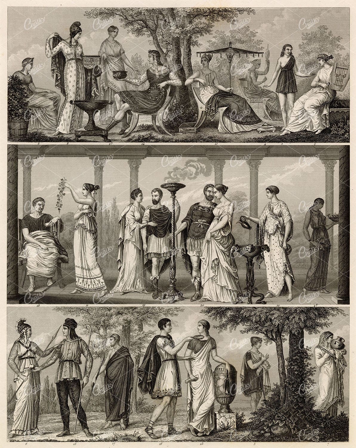 HISTORY and Ethnology - Greek / Grecian Costumes - Antique 1851 Print