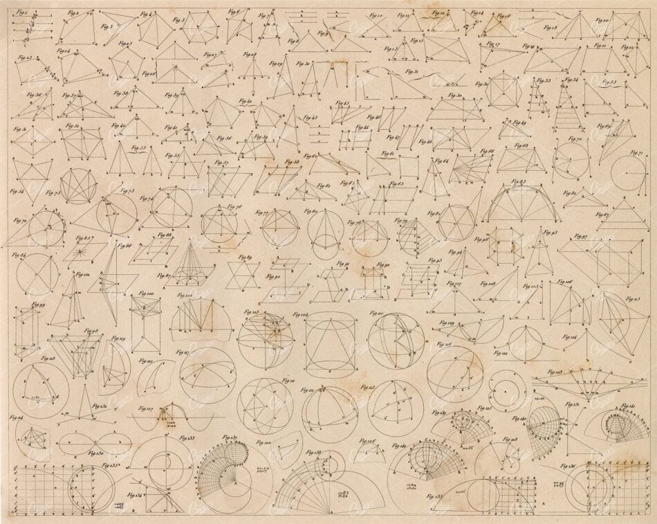 MATHEMATICS - Mathematical and Geometrical Problems - Antique Print