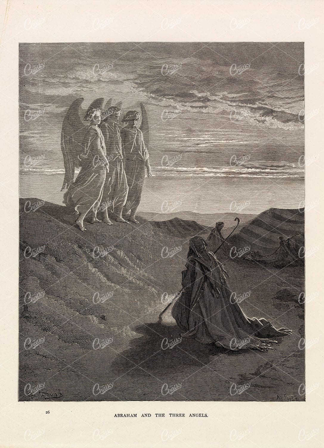 ABRAHAM and the Three Angels - Antique Biblical Artwork - Gustave Dore