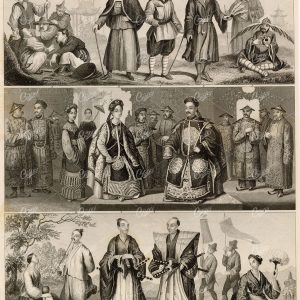 CHINESE and Japanese Native Fashion / Costume - Antique 1851 Print