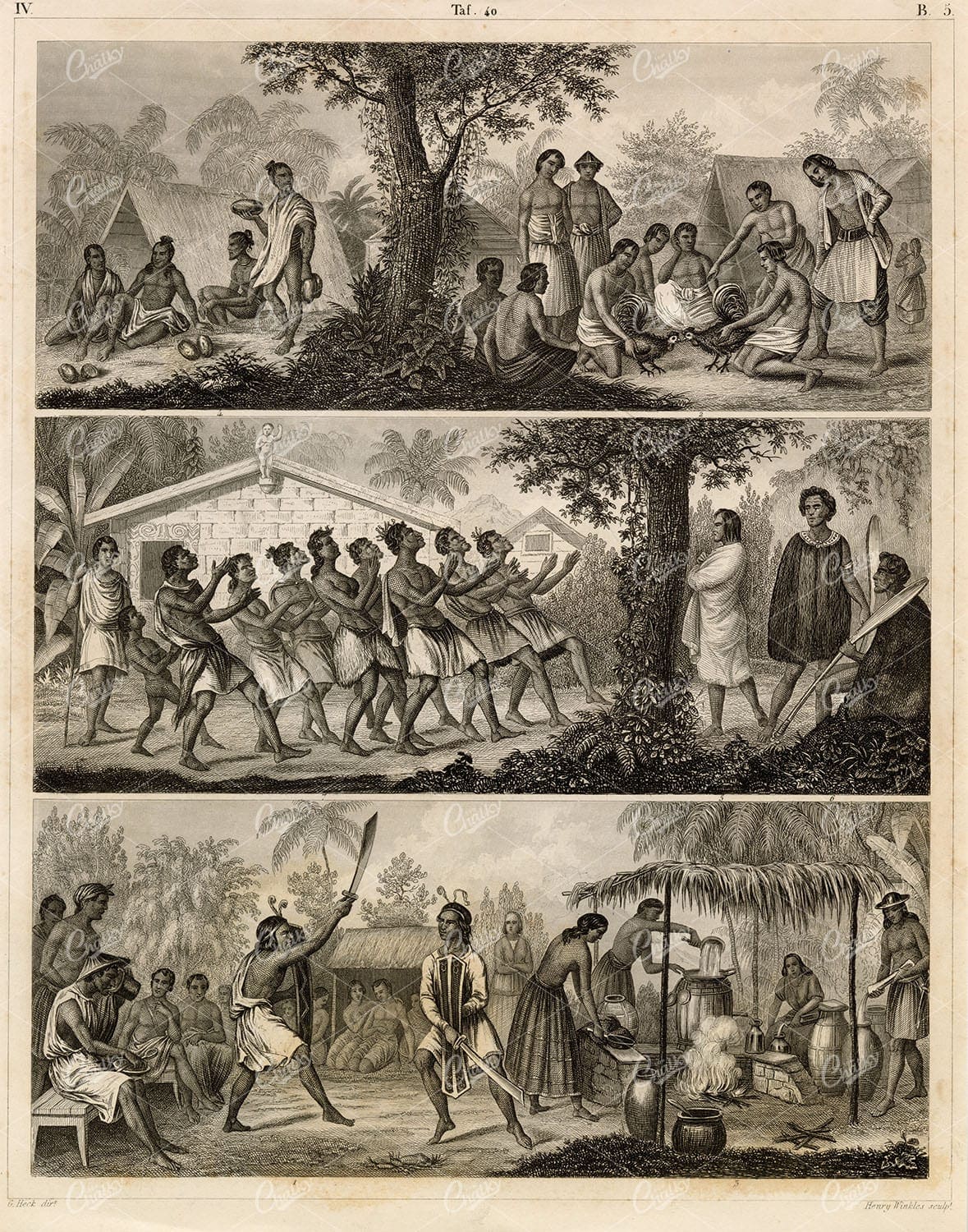 NEW ZEALAND Aborigines - War Dance and Life - Antique 1851 Print