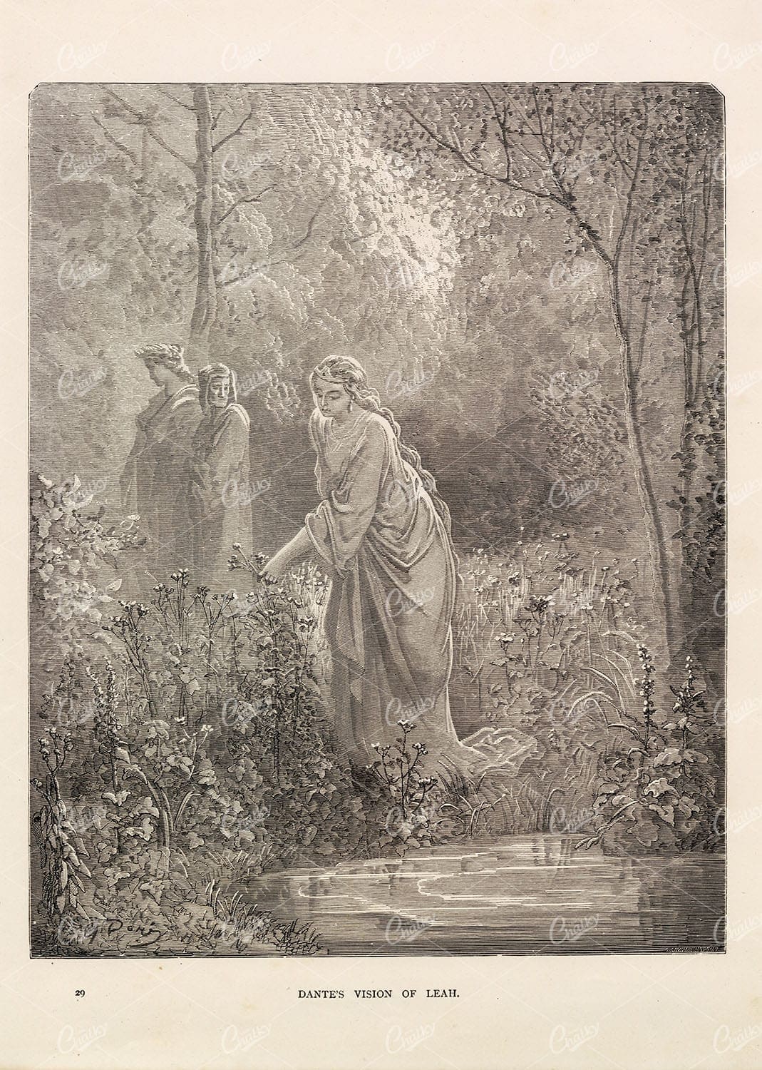 DANTE's Vision of Leah - GUSTAVE DORE Antique Illustration 1891