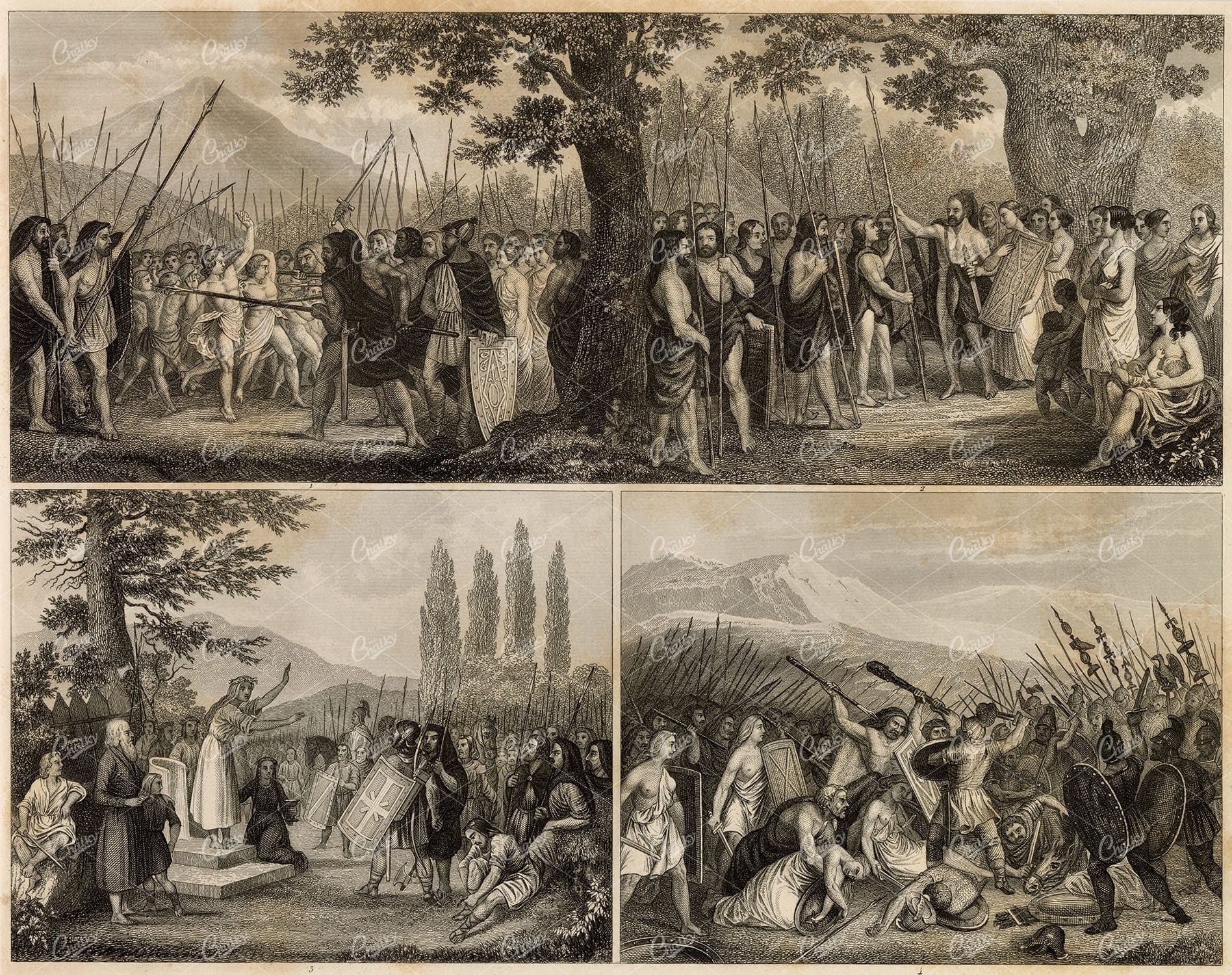 MILITARY Sciences - Germans in Combat - Antique 1851 Johann Heck Print