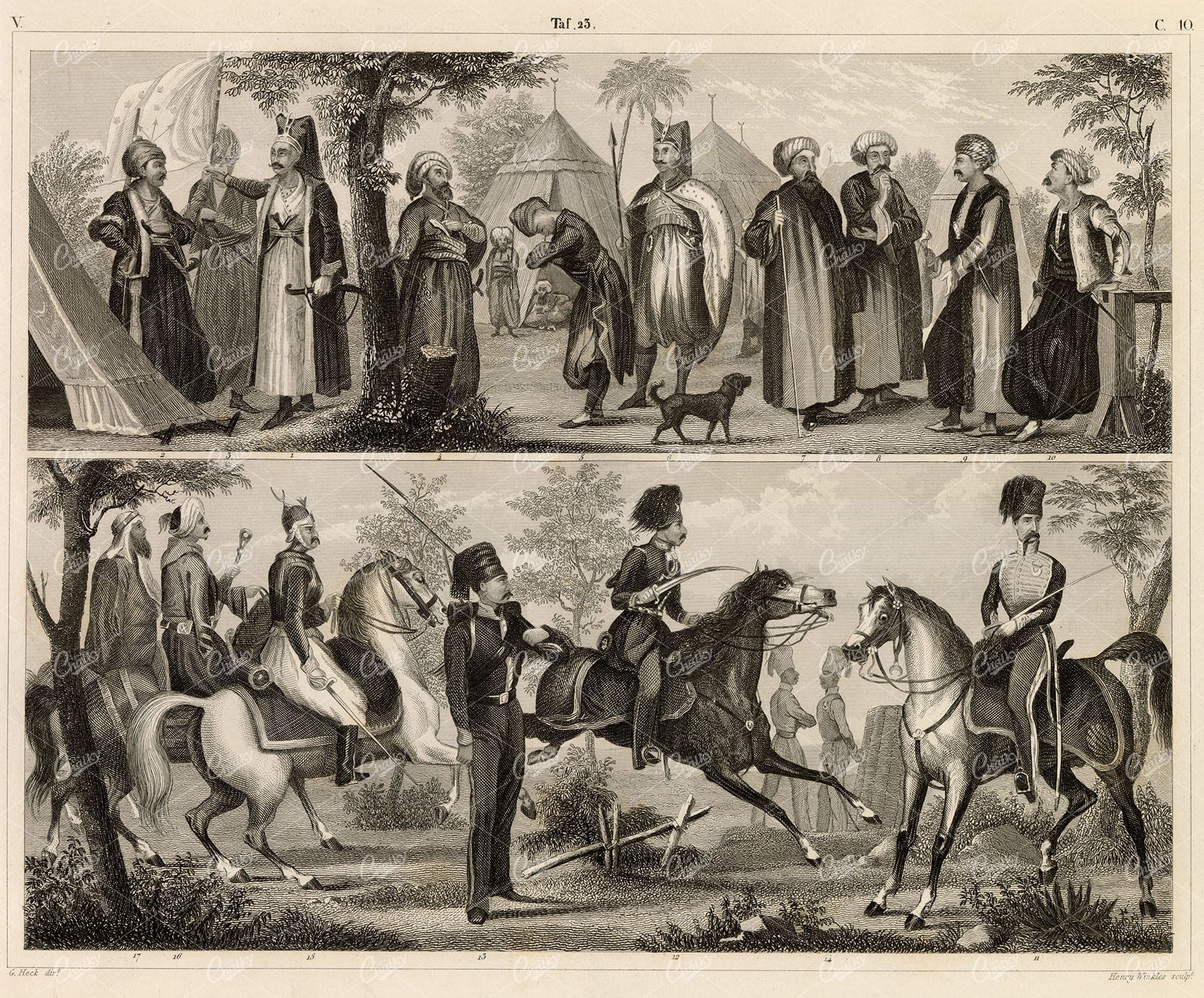 ARMY - Older and Newer Turkish Military - Antique 1851 Print by J. Heck