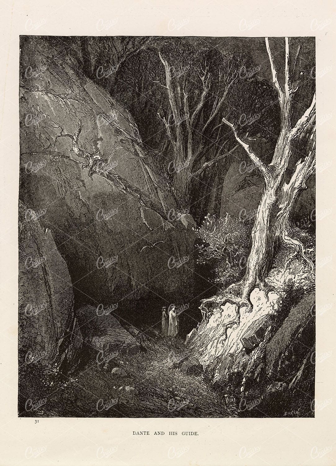 DANTE and his Guide - Gustave Dore - Antique Biblical Artwork 1891