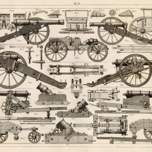 MILITARY Sciences - Artillery Carriages - Original Antique 1851 Engraving