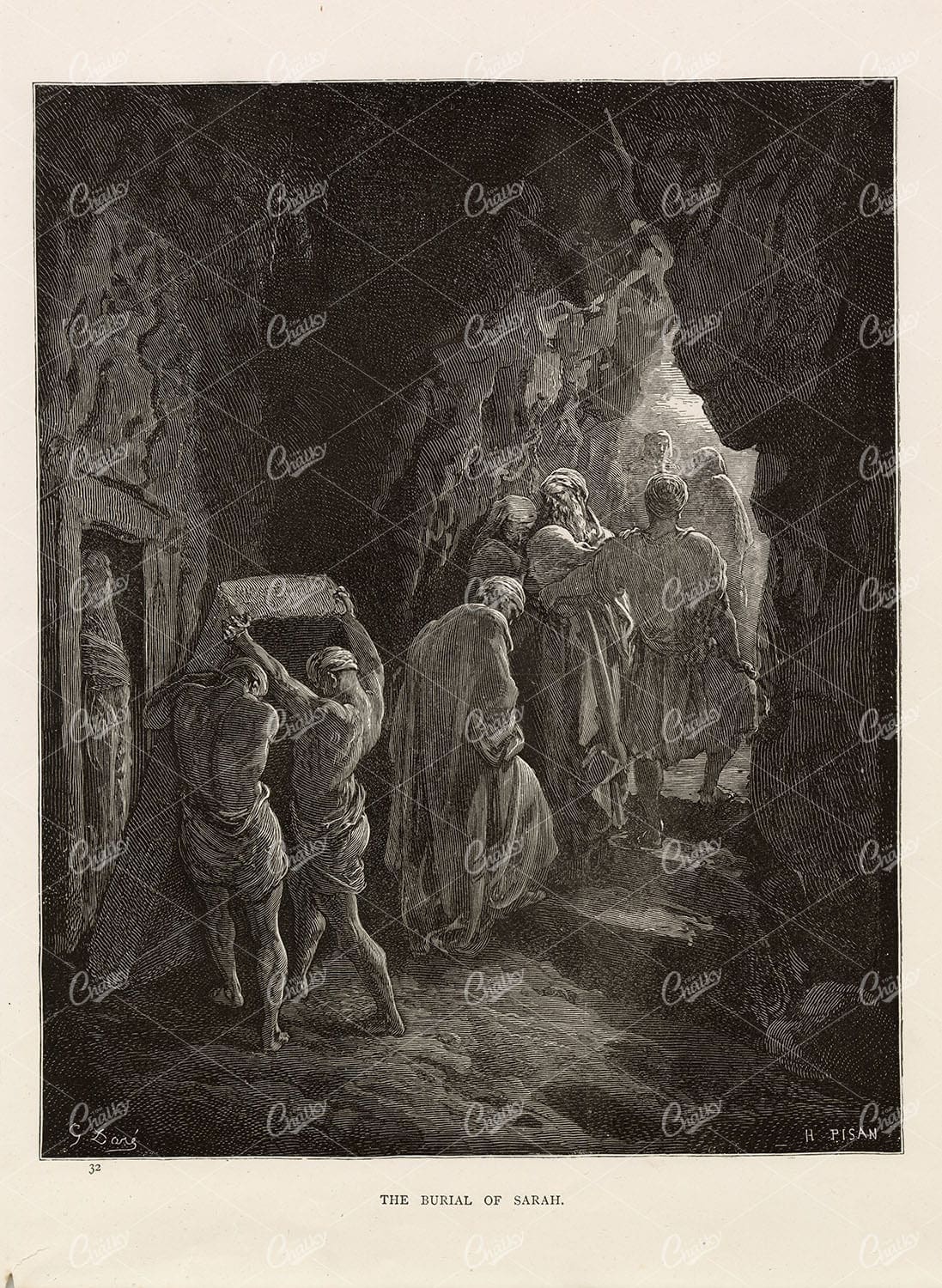 BURIAL of Sarah - Antique Biblical Illustration by Gustave Dore 1891