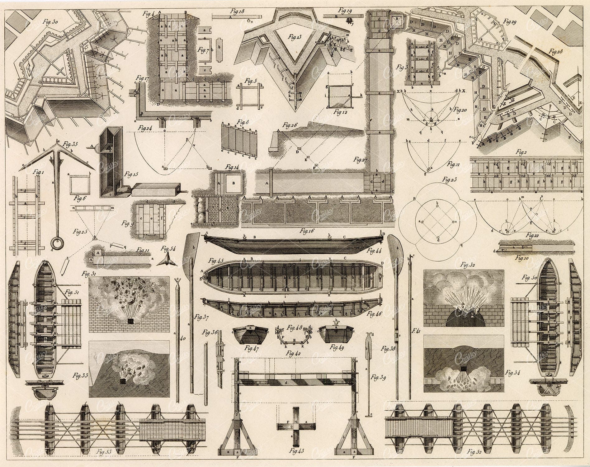 ANTIQUE Print - Illustrating the Pioneer and Pontoon Service - J. Heck