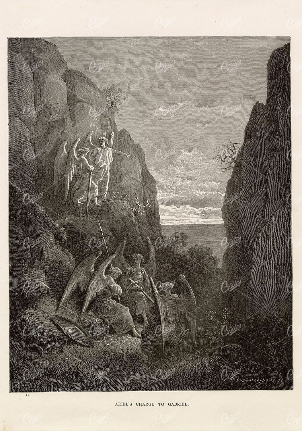 ARIEL'S Charge to Gabriel - Antique Biblical Art by Gustave Dore 1891