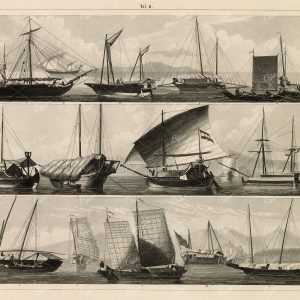 ANTIQUE Naval Print - Ancient Non-European Ships - 1851 Johann Heck