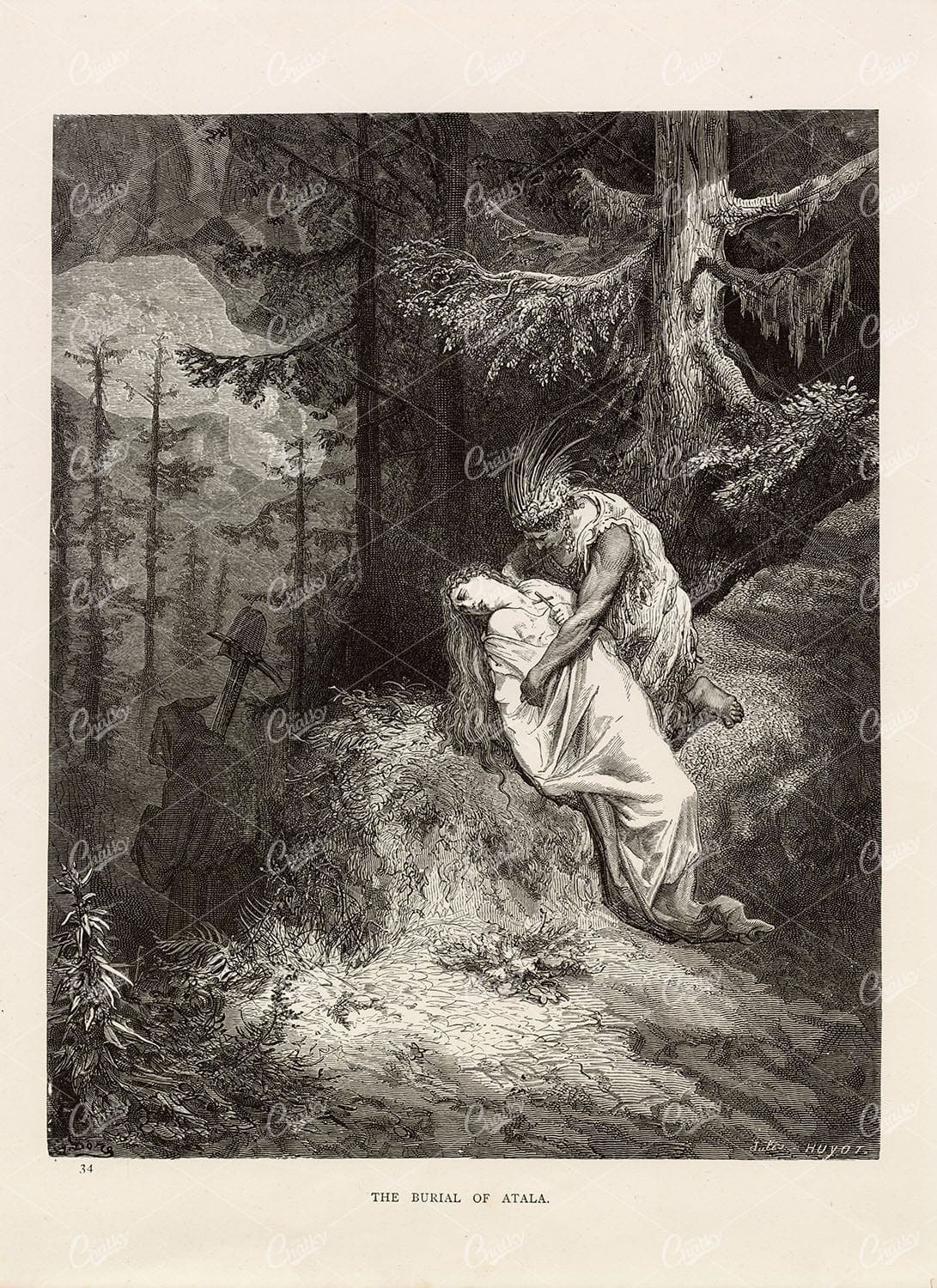 BURIAL of Atala - Antique Biblical Artwork by Gustave Dore 1891