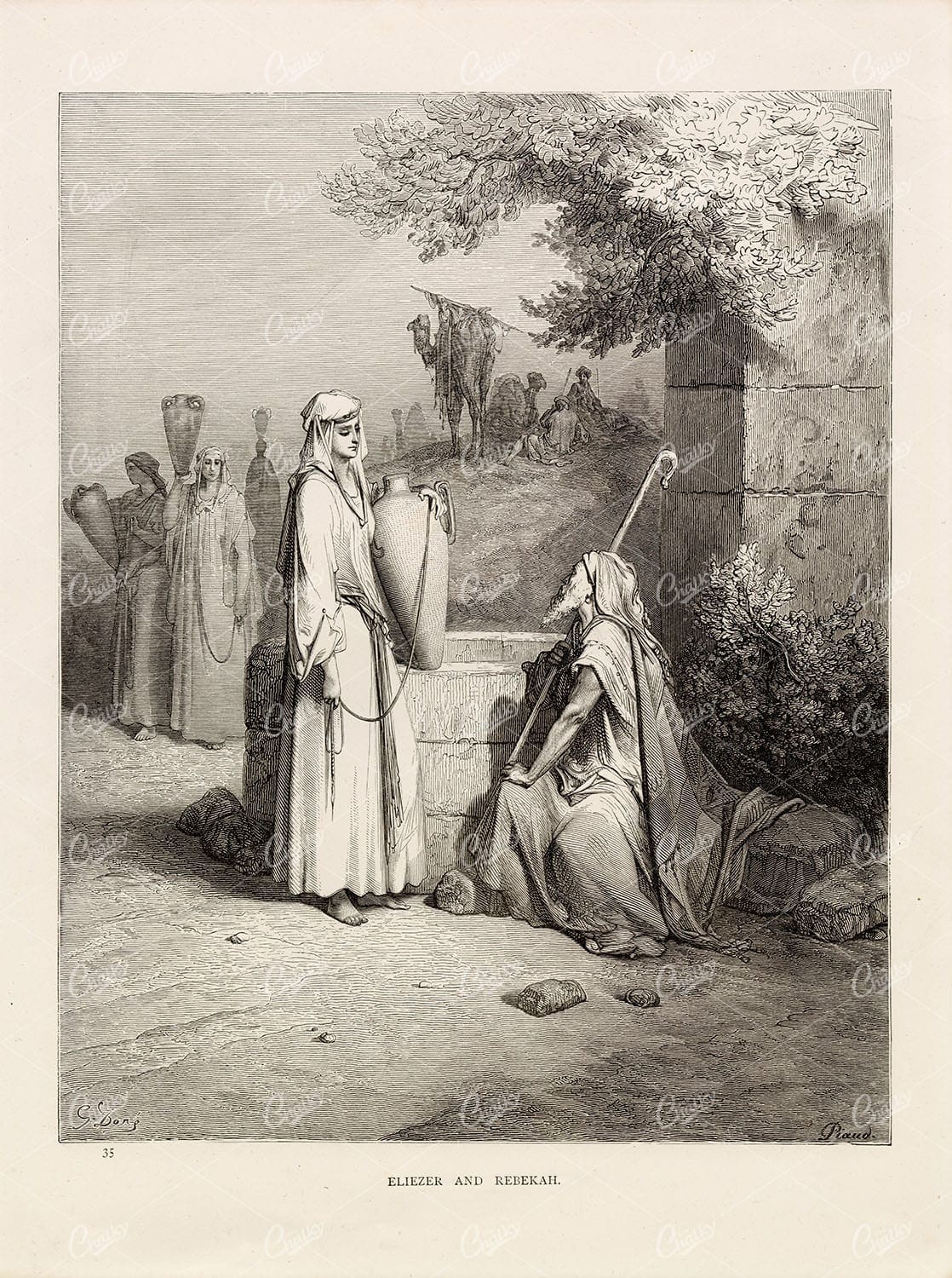 ELIEZER and Rebekah - Antique Biblical Artwork by Gustave Dore 1891