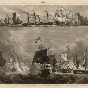 ANTIQUE Navy Print - Old Naval Battle - Original J. Heck Engraving 1851