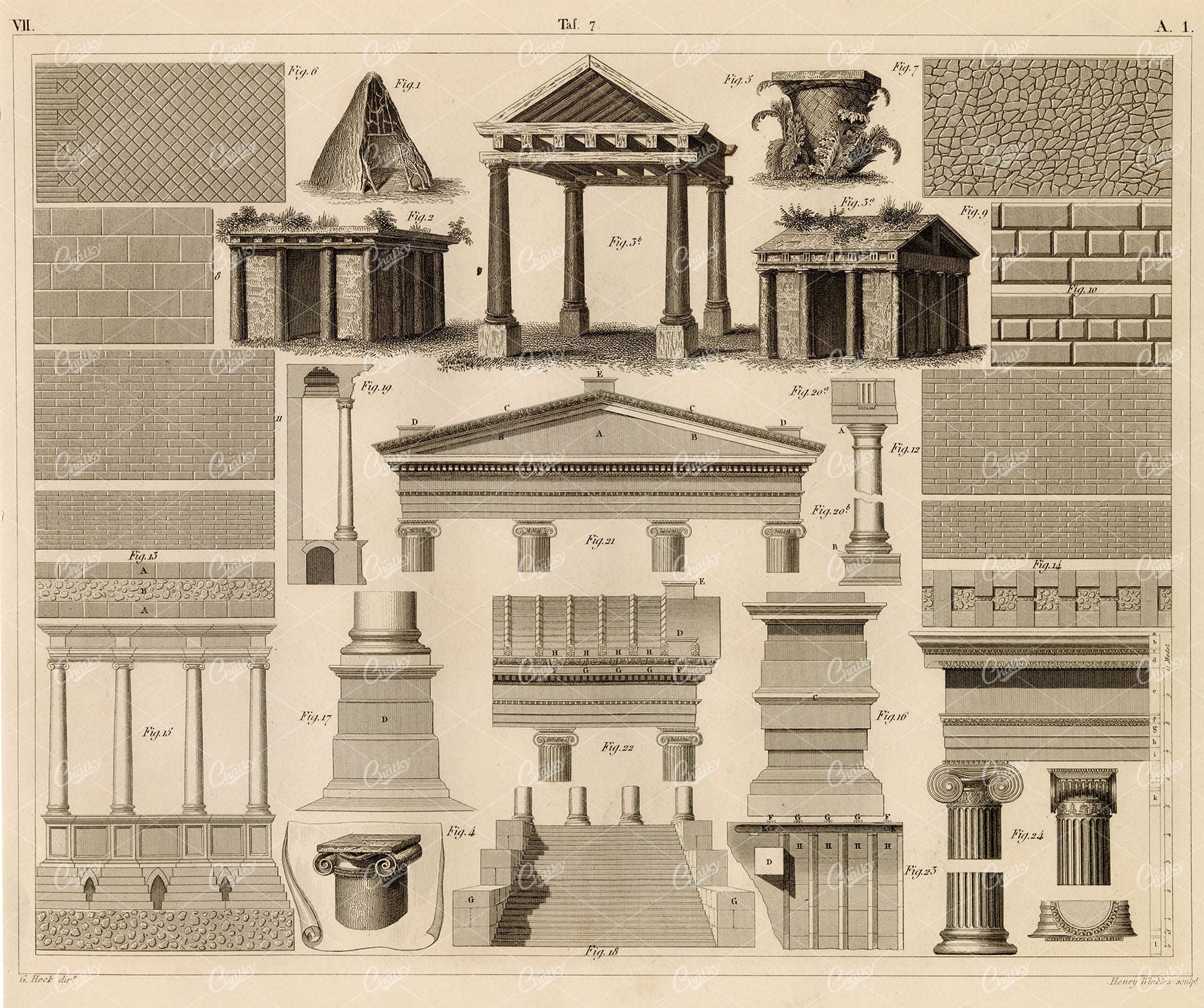ANTIQUE Architecture Print - General Considerations - 1851 Johann Heck