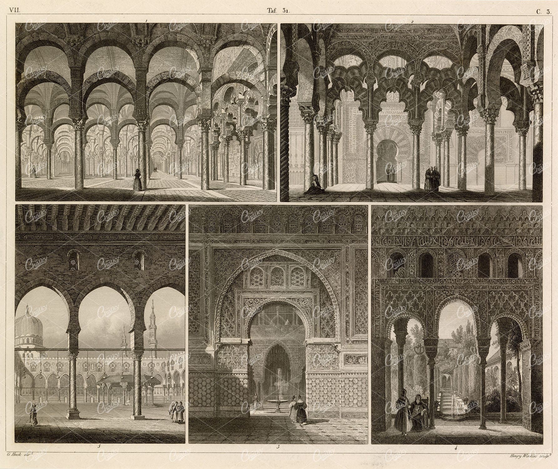 ANTIQUE Architecture Print - Interior of Ancient Mosques and Chapels