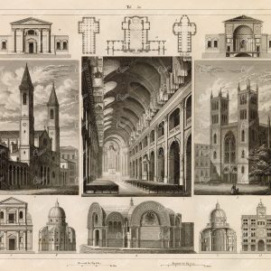 ANCIENT Churches and Chapels - Antique Architecture Art - Original 1851