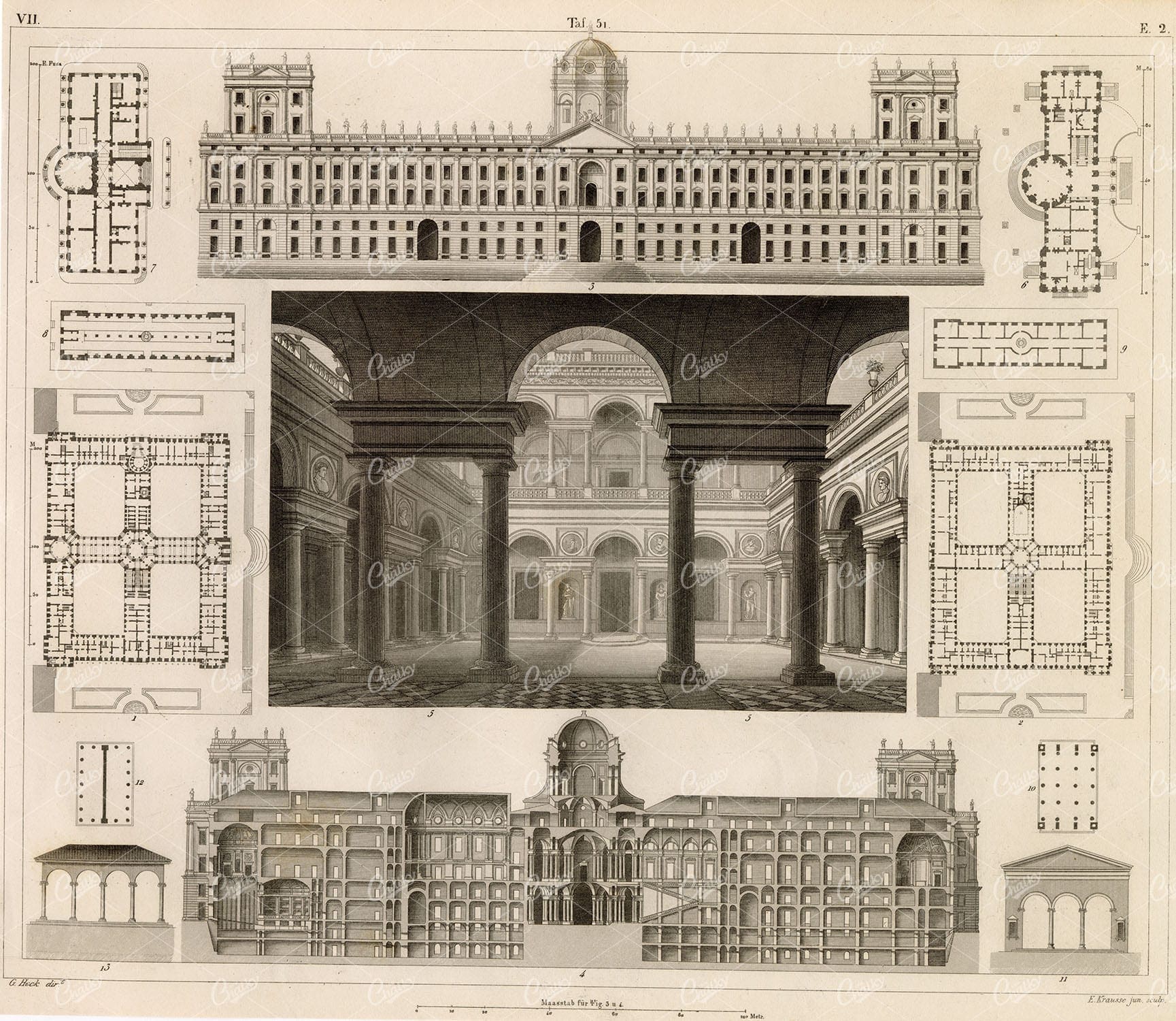 ROYAL Palace of Caserta, Southern Italy - Antique Architecture Art 1851