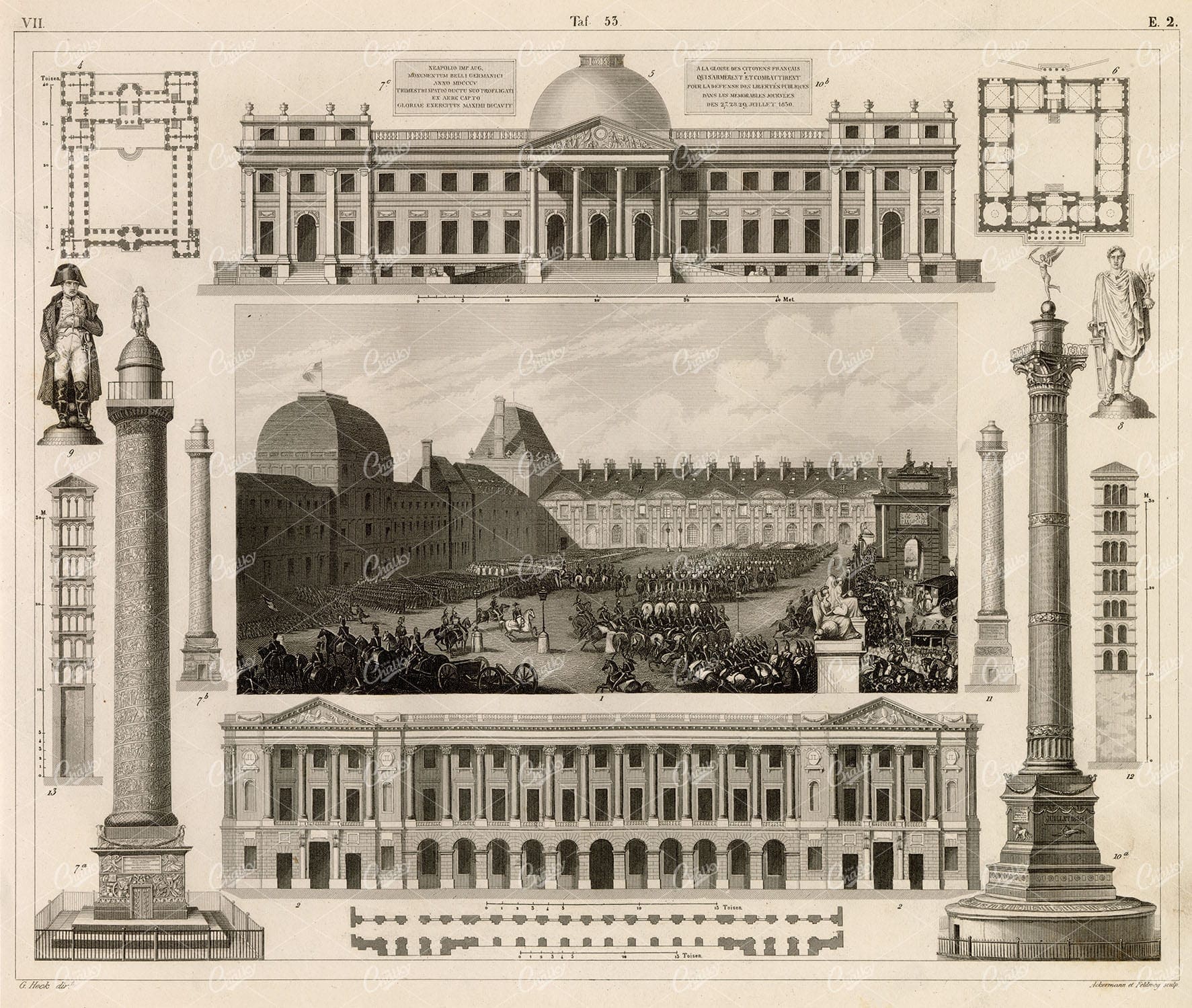 TUILERIES Palace, Paris - Antique Architecture Print - 1851 Original