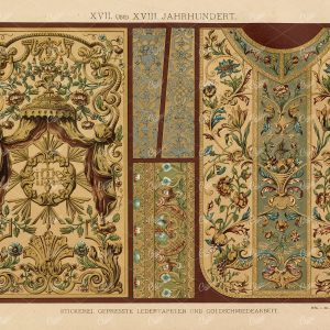 17TH & 18TH Century - Embroidery, Leather and Goldsmith Work - 1889 Print