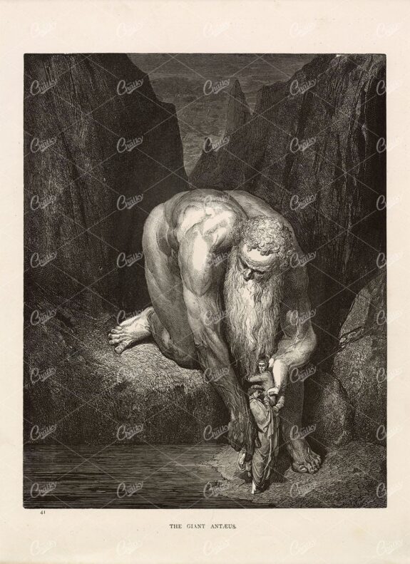 GUSTAVE DORE - The Giant Antaeus, Antique Religious Artwork - 1891
