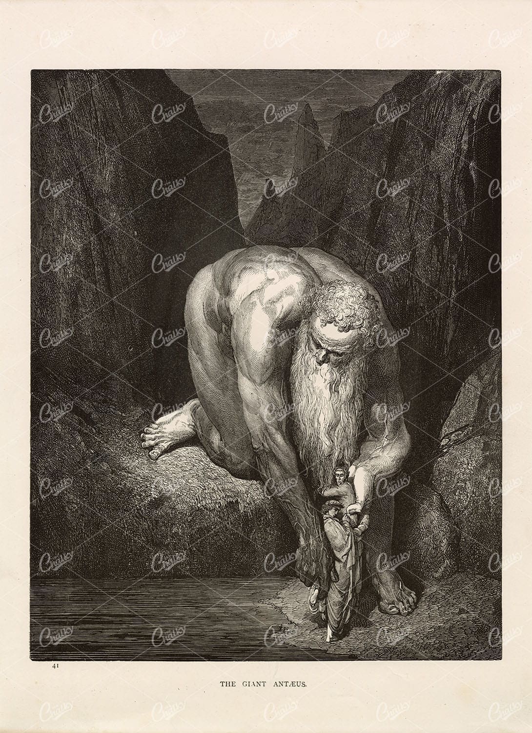 GUSTAVE DORE - The Giant Antaeus, Antique Religious Artwork - 1891