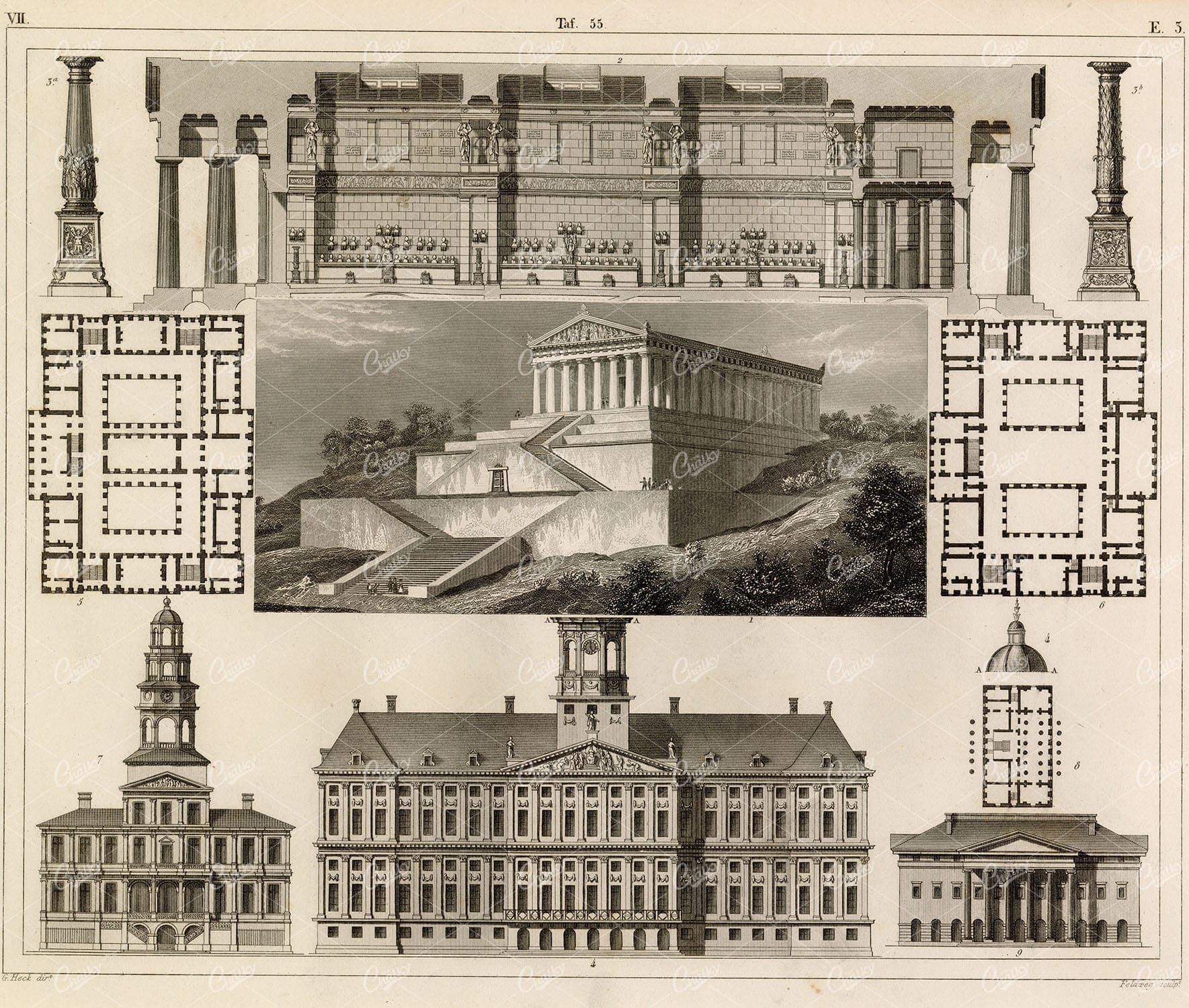 WALHALLA (Valhalla), Royal Residence, Town and City Hall - 1851 Print