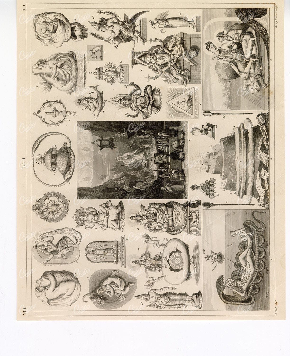 MYTHOLOGY and Religion - Hindu Gods, Figures, and Symbols - 1851 Print