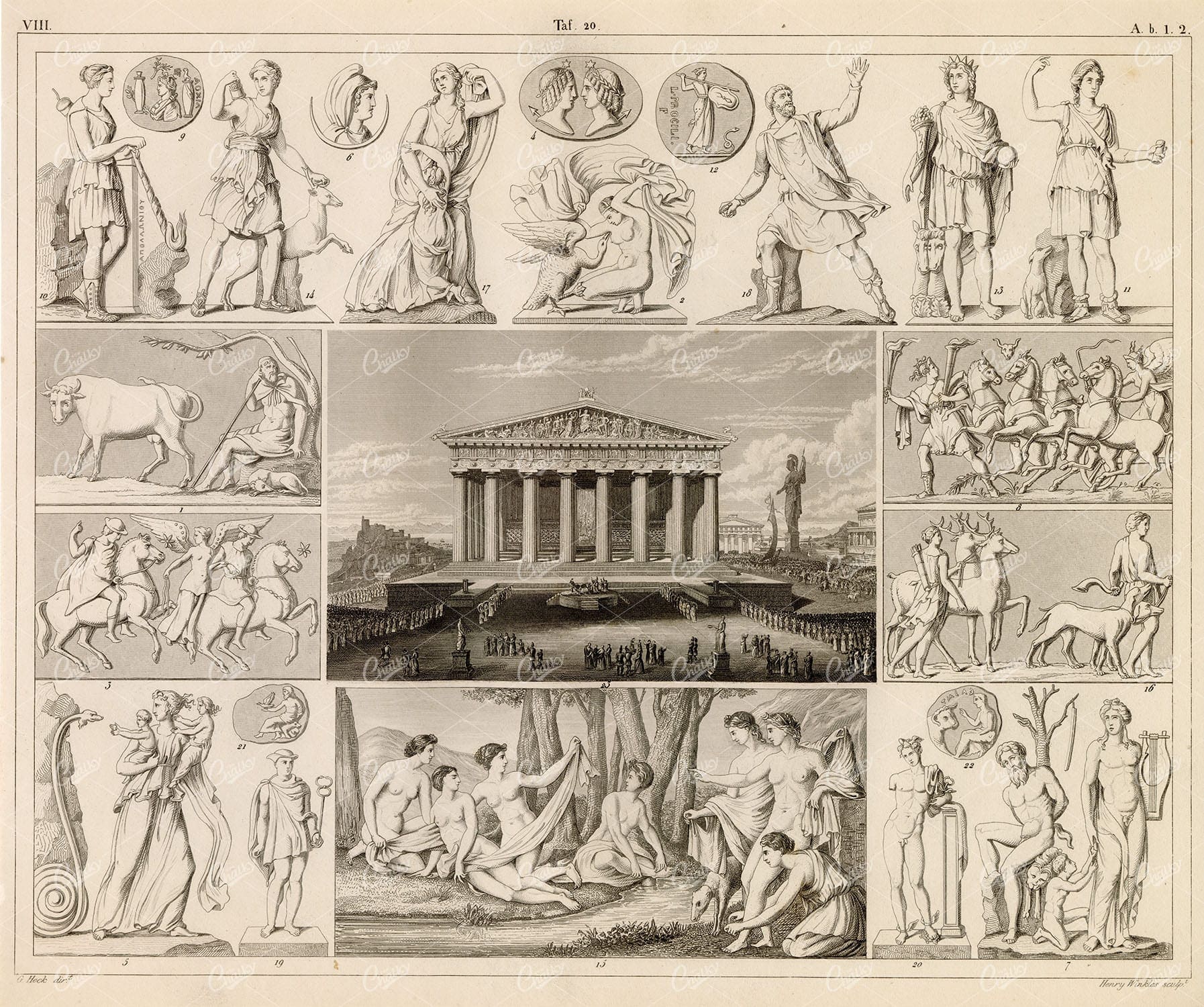 GODS and Godesses - Antique 1851 Artwork by Johann Heck