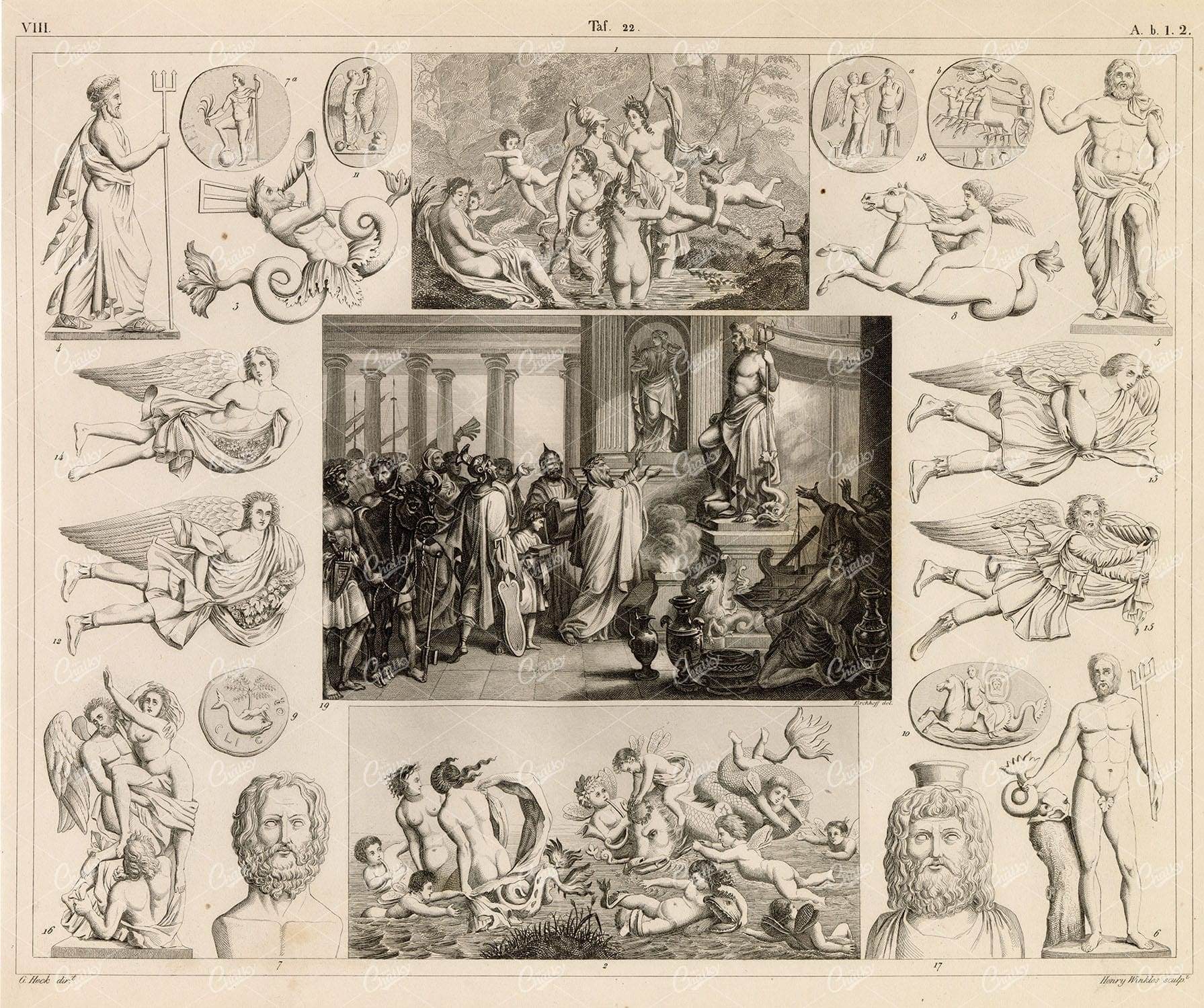 GODS and Godesses - Antique 1851 Artwork by Johann Heck