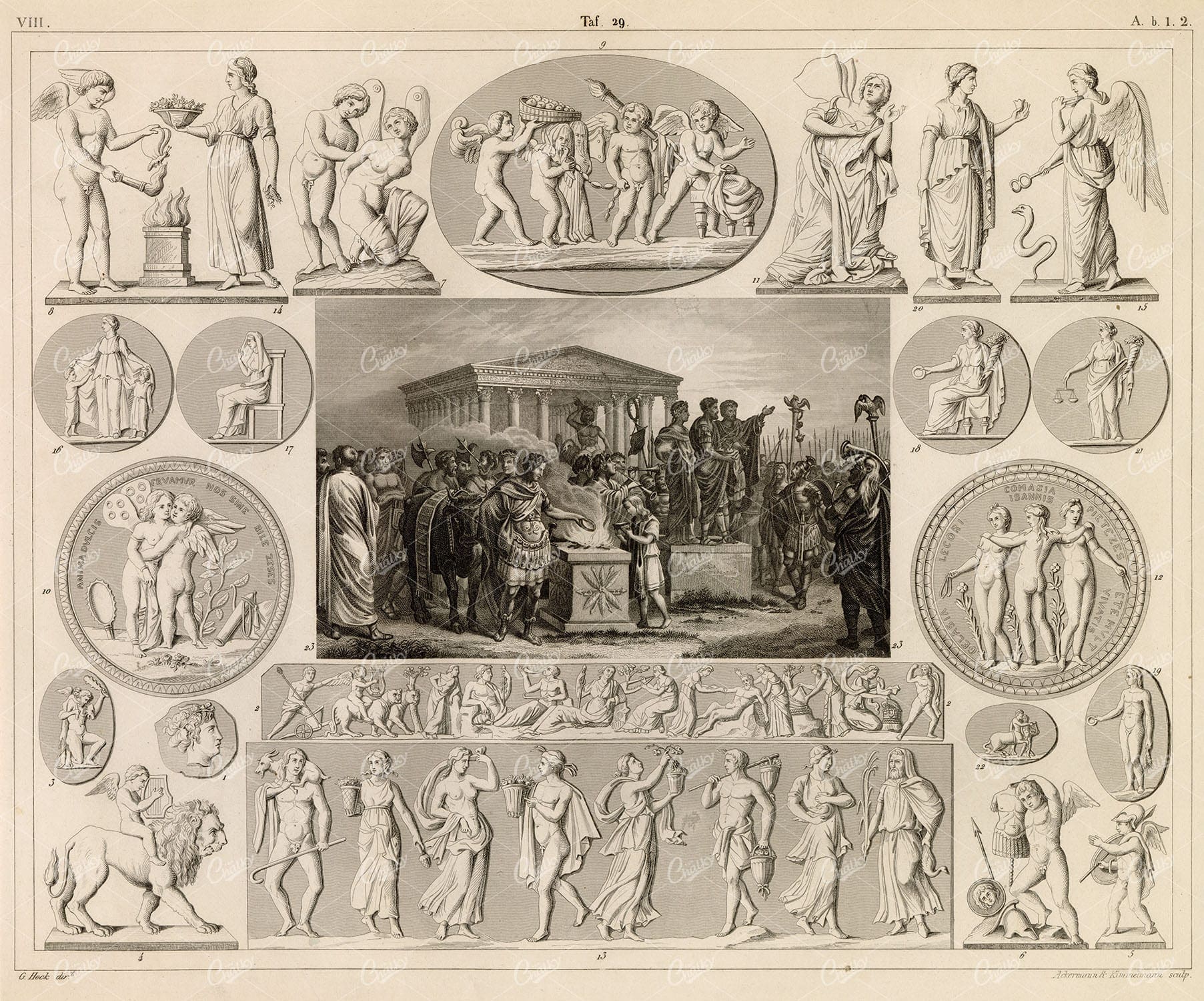 GODS and Godesses - Antique 1851 Original Engraving by Johann Heck