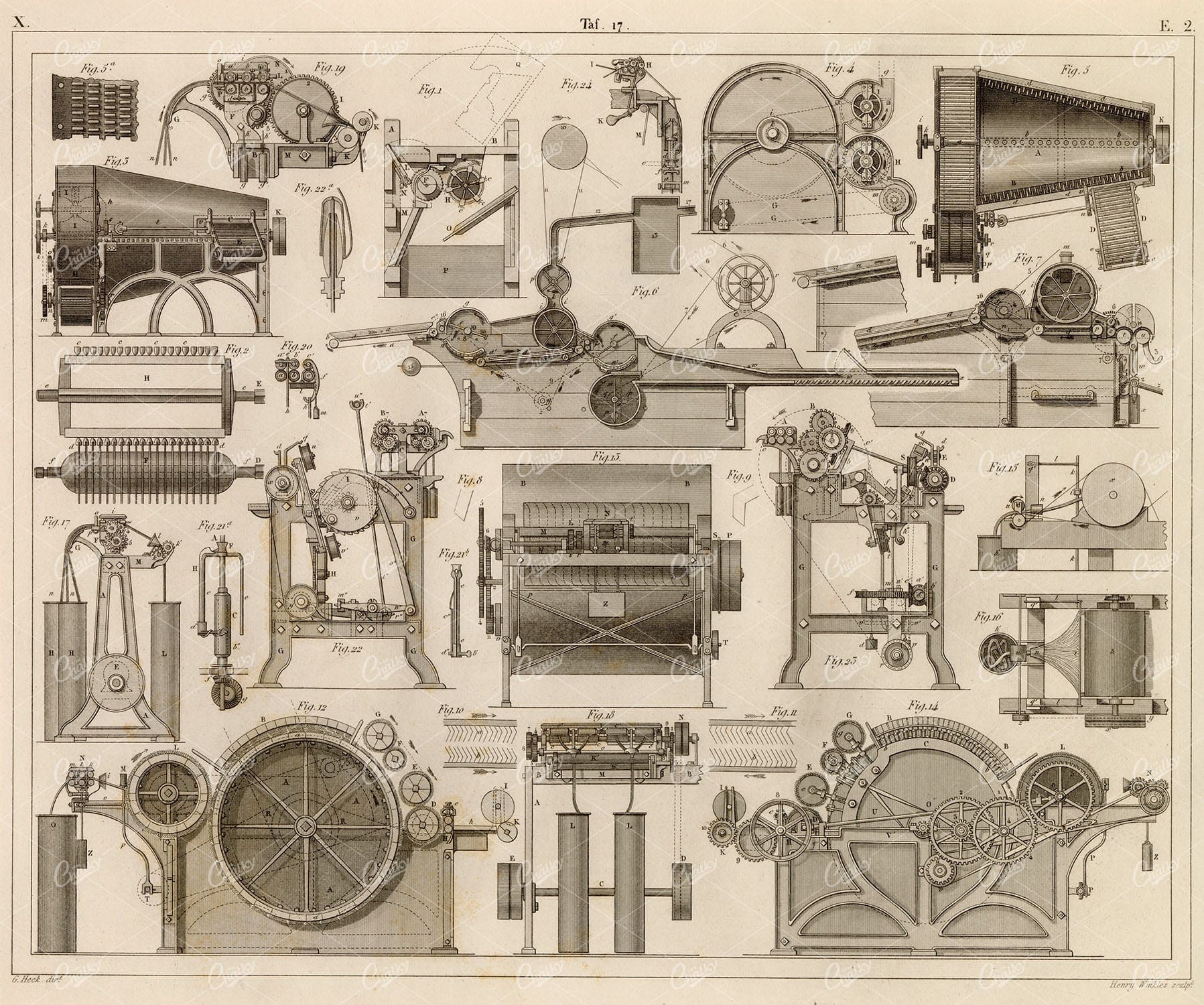 ANTIQUE Fabric Manufacturing Machines - Original 1851 Iconography Print