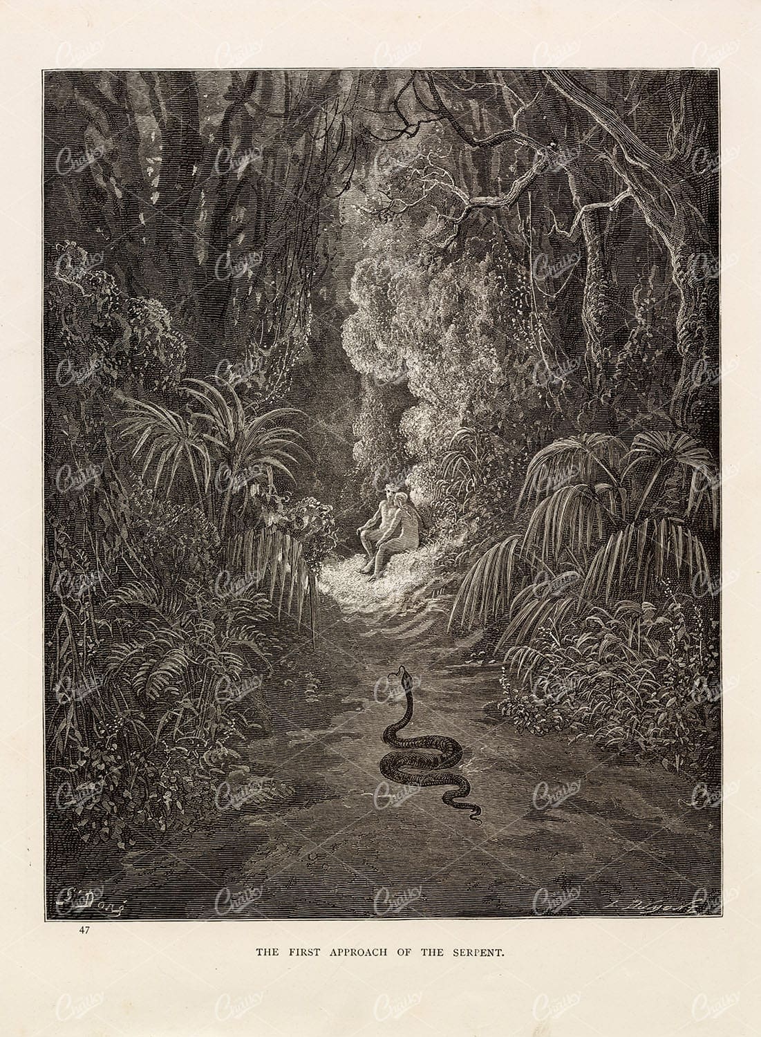 GUSTAVE DORE - Religious Artwork - First Approach of the Serpent 1891